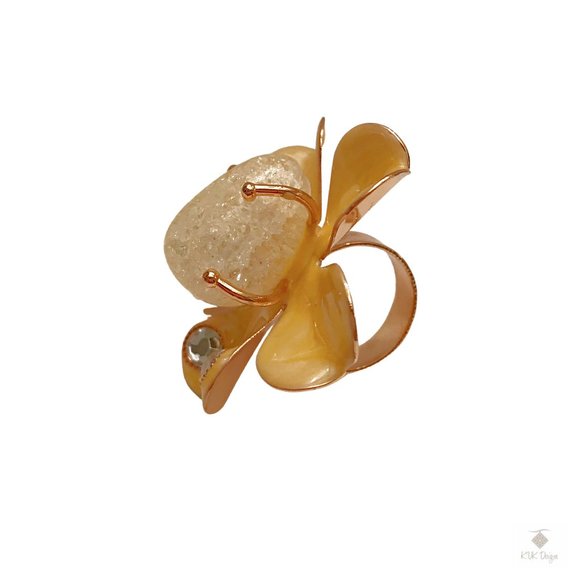 Yellow & Gemstone Flower Ring - Picture 2 of 4